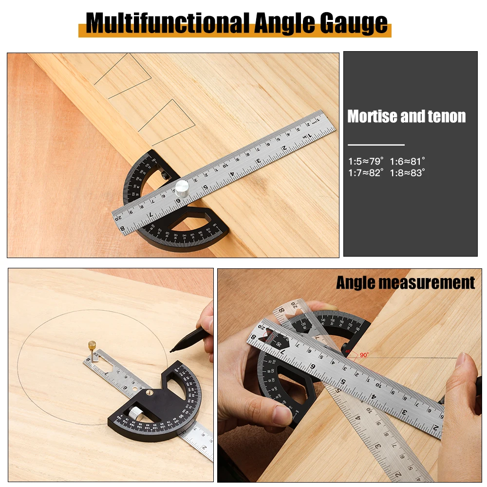 Rongpro Multifunction 180° Metal Angle Finder Ruler Woodworking Gauge Ruler Tools Ruler Angle Meter Stainless Steel Goniometer