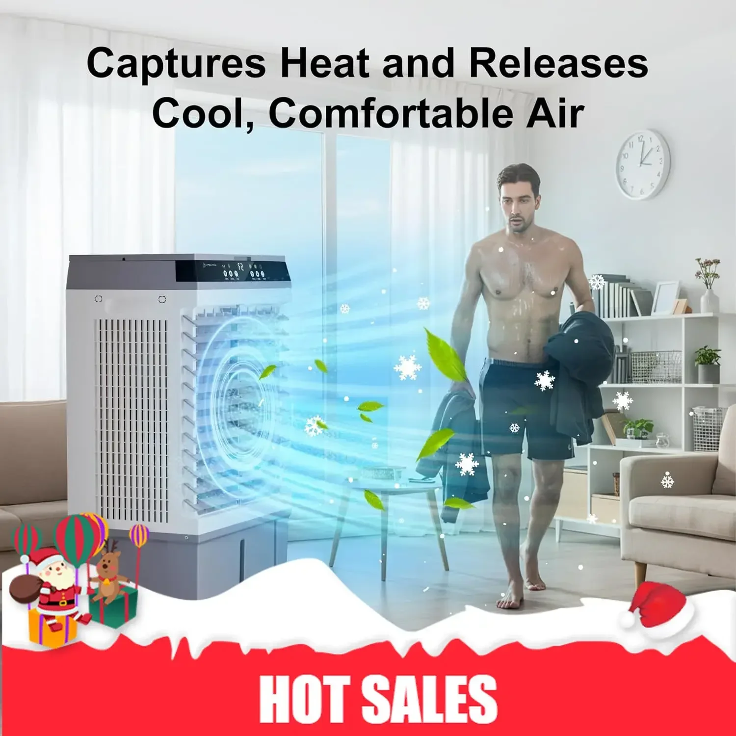 

Hot salesOrganic Modern Swamp Cooler Air Conditioner, Evaporative Air Cooler with 5.3 Gallon Water Tank, 4 Ice Box, Remote, 12H