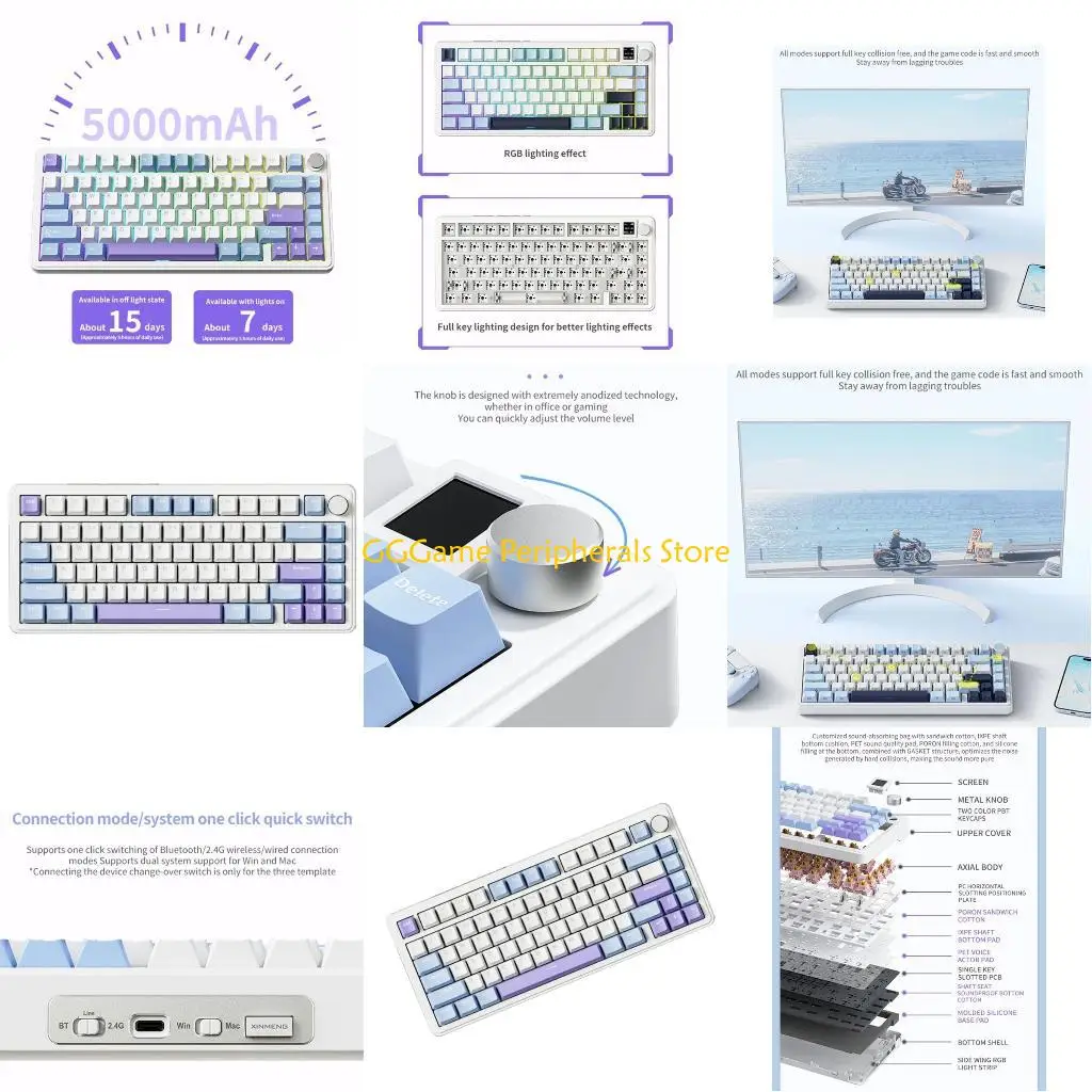 

U55B 3Modes X85 Mechanical Keyboard Wirelessly Keypad with Programmable Knob