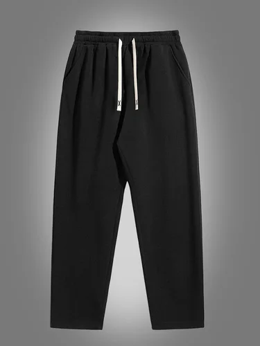 Imagen 2 del producto Pantalones para correr de pierna recta de color sólido para hombre, adecuados para deportes casuales como correr, gimnasio y actividades al aire libre.