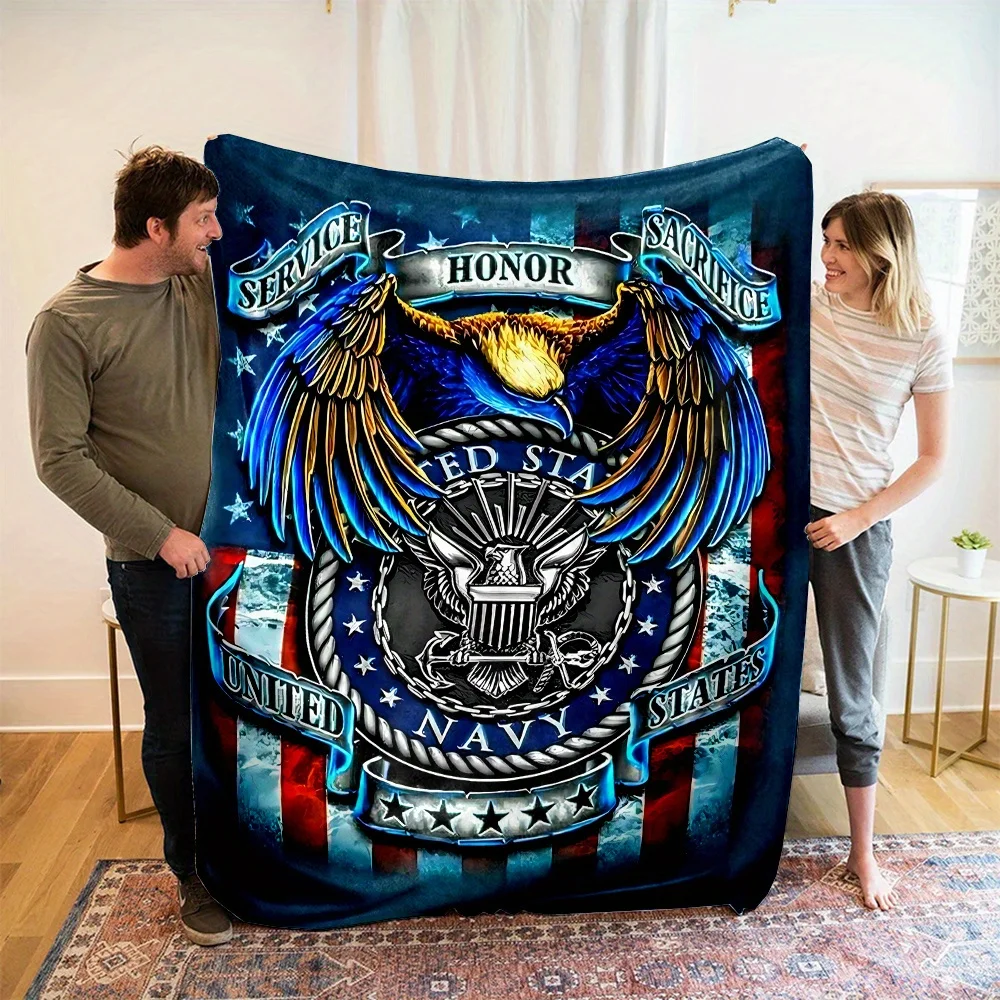 

Navy Eagle Flannel Throw – Reversible 100% Polyester – Soft All-Season Warmth – Emblem Design