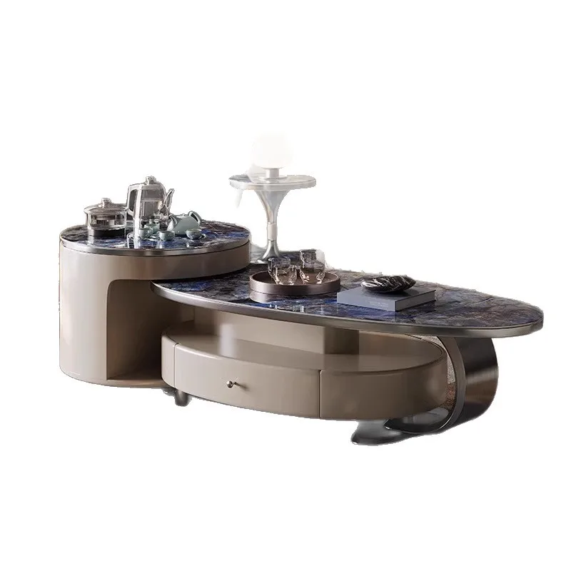 

Simple modern living room rock slab coffee table, tea cart combination home
