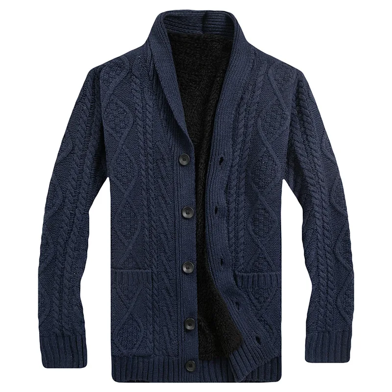 Men's Autumn Winter Knitted Jacket Wool Linner Sweater Cardigan Thicken Fleece Coats Casual Knitwear Male Clothes Sweatercoats