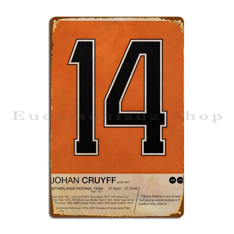 Johan Cruyff Metal Plaque Poster Cinema Rusty Design Printing Garage Tin Sign Poster