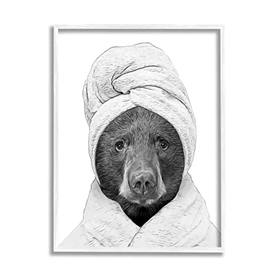 

Полотно с изображением медведя с полотенцем на голове, забавный дизайн в рамке, гикле-принт, автор: Аннализа Лателла