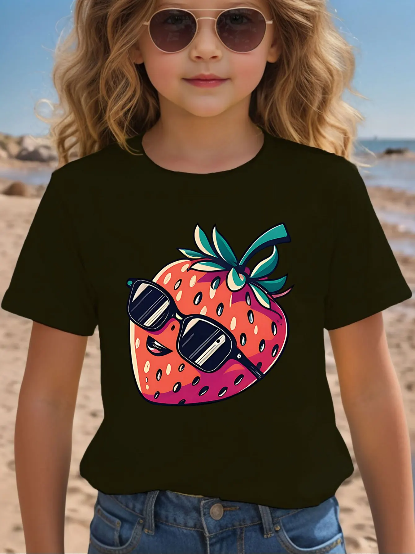 Funky Cool Strawberry With Sunglasses Kids T Shirt Boys Girls Family Matching Parent Child Summer Crew Neck Children Daily Tee