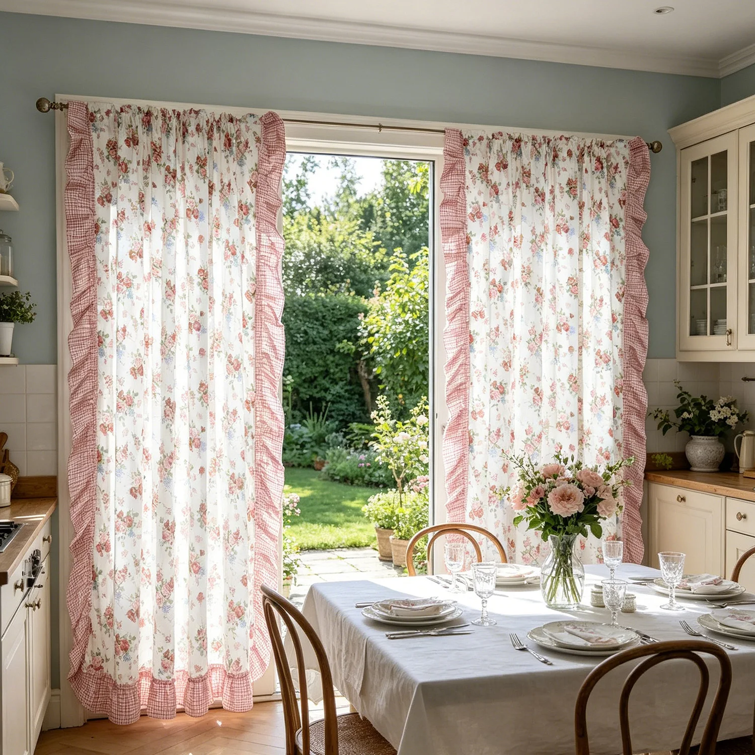 

1PC American Country Floral Ruffled Curtain for Living Room Window Drape Semi-Shading Home Decoraiton Blinds