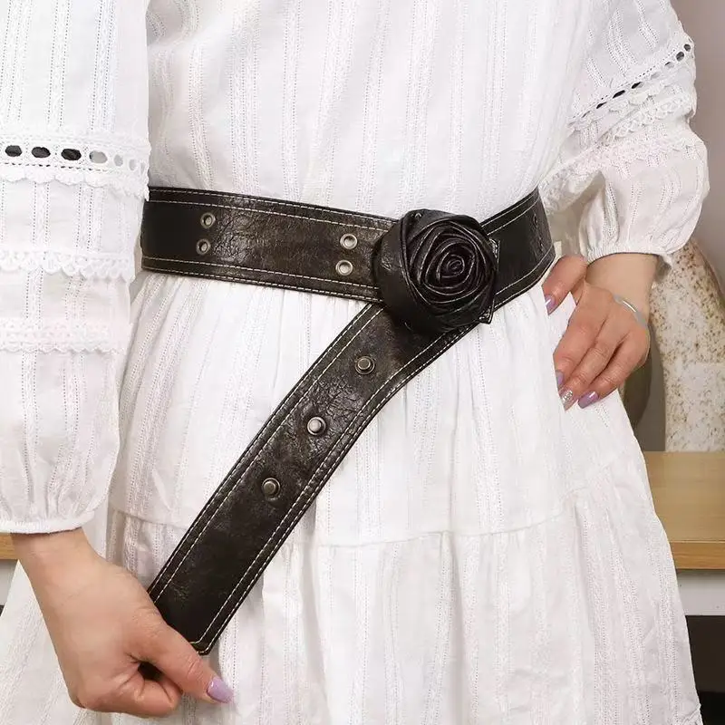 

Винтажный пояс с 3D розой и пряжкой для девочек, ремень из искусственной кожи в стиле вестерн для платья, джинсов Y2k, поясные ремни из искусственной кожи, женская юбка, поясной ремень Cinturones