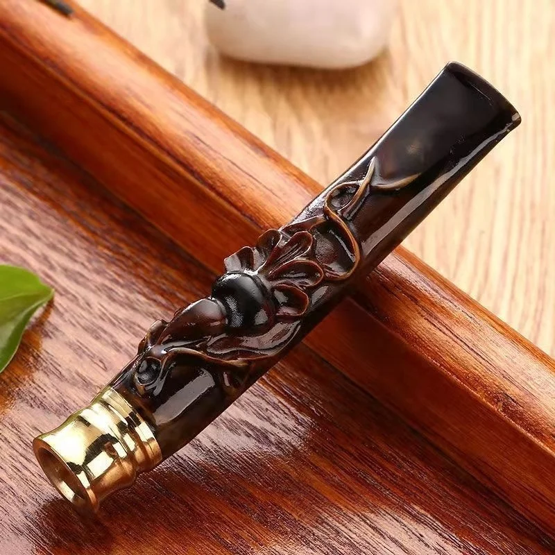 

Sea Willow Cigarette Holder Double Filter Engraving Sea Willow Smoking Set Thick, Medium and Fine Three-Use Washable Gift for Men and Women Cigarette Filter Pipe
