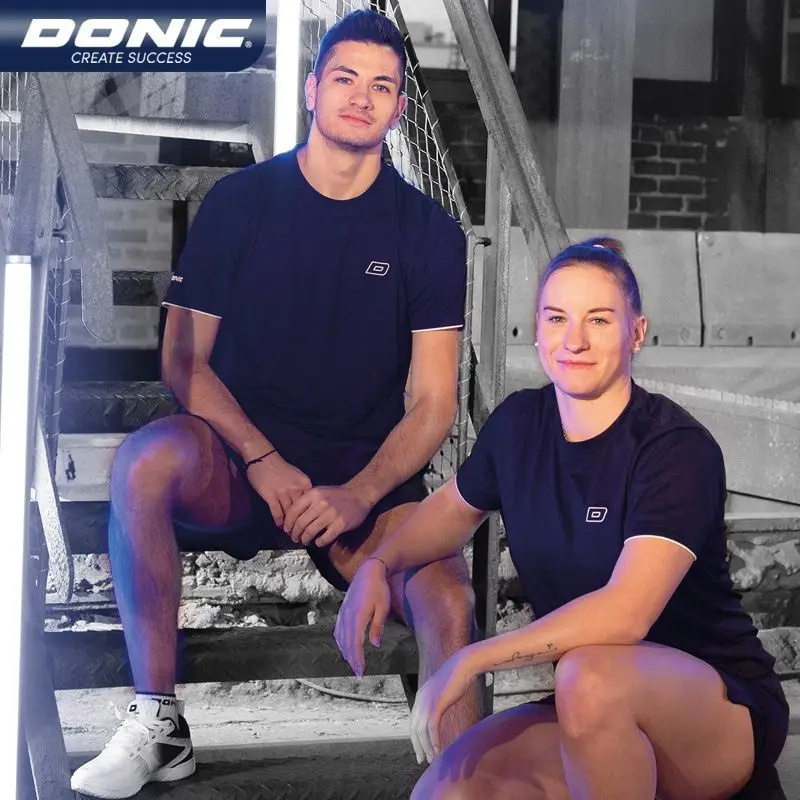 Authentic DONIC Table Tennis Uniform Black Round Neck Training Uniform Pineapple Honeycomb Polyester Sports Uniform 83259