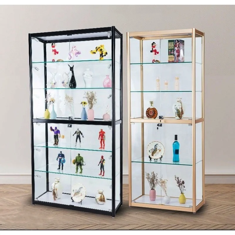 Custom. flat pack cheap tempered glass showcasedisplay toy display cabinet with LED light