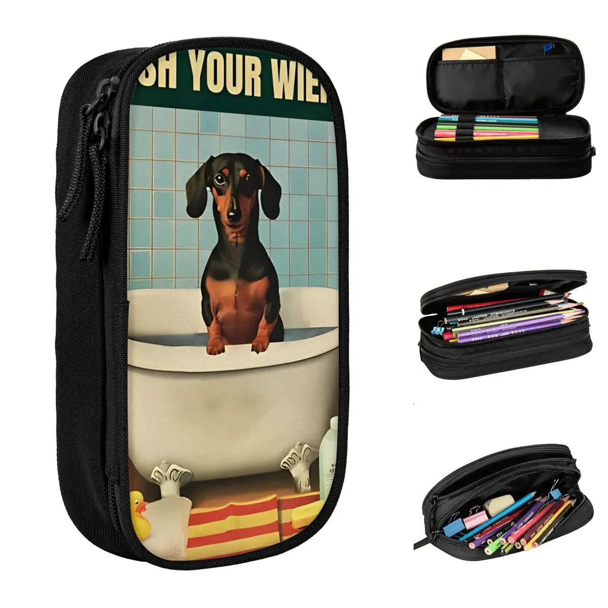 New Dog Dachshund Christmas Dogs Funny Pencil Case Pencil Pouch Pen Box for Student Big Capacity Bag Office Zipper Stationery