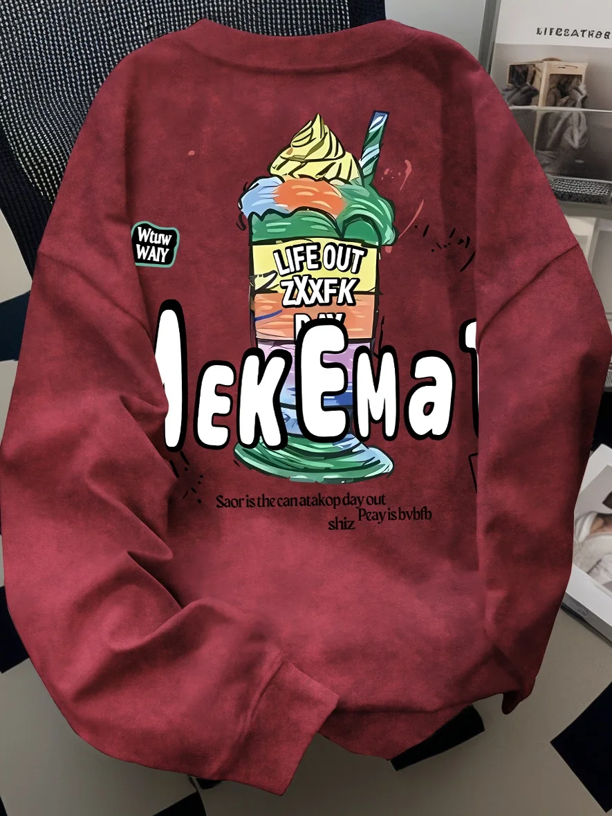 

Модная ретро-толстовка с круглым вырезом, окрашенная, свободного кроя, осенне-зимняя, уличная мода, повседневный топ с длинными рукавами для пар