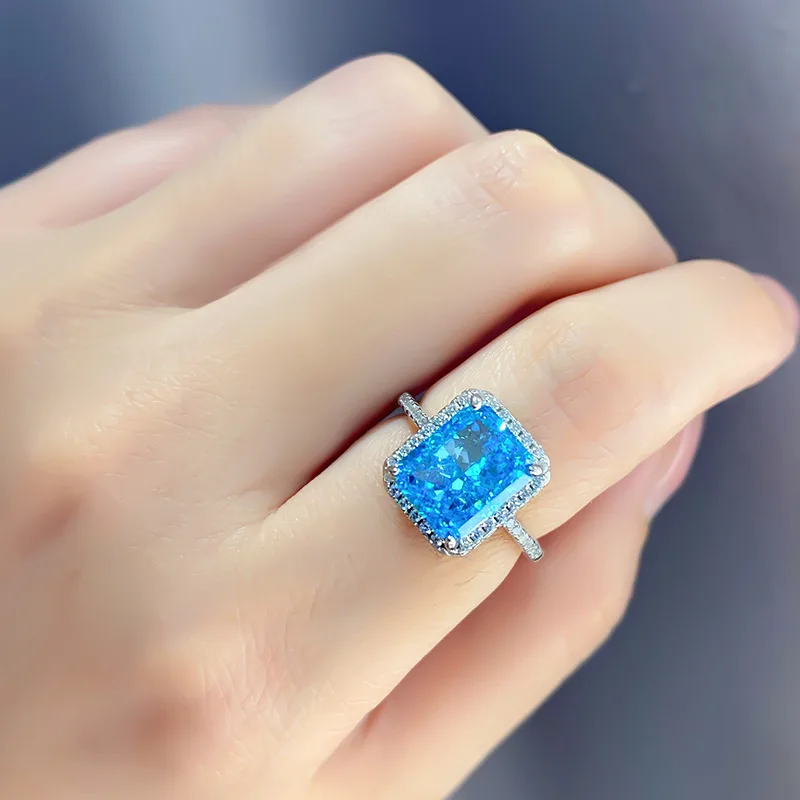 Megin D – bague en argent Sterling 925, pierre bleue carrée, cristal de luxe, Vintage, Boho, bijoux pour femmes, cadeau de mariage, Couple, amis