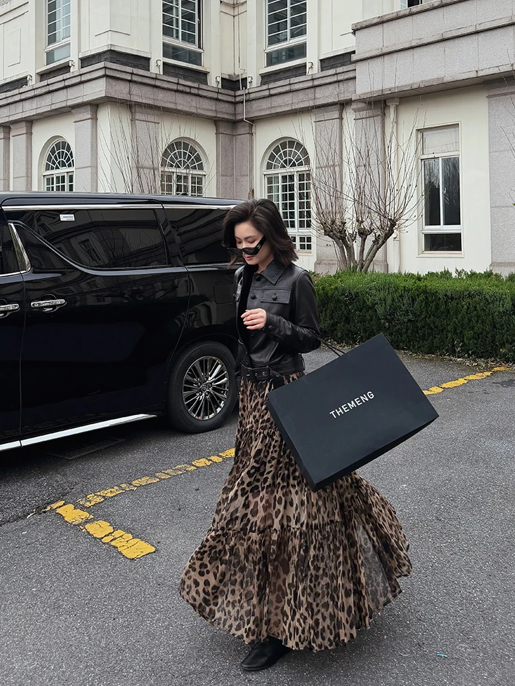 

Новая модная женская юбка-трапеция Meng 2026 с леопардовым принтом, высокой талией, из полиэстера, весенняя коллекция