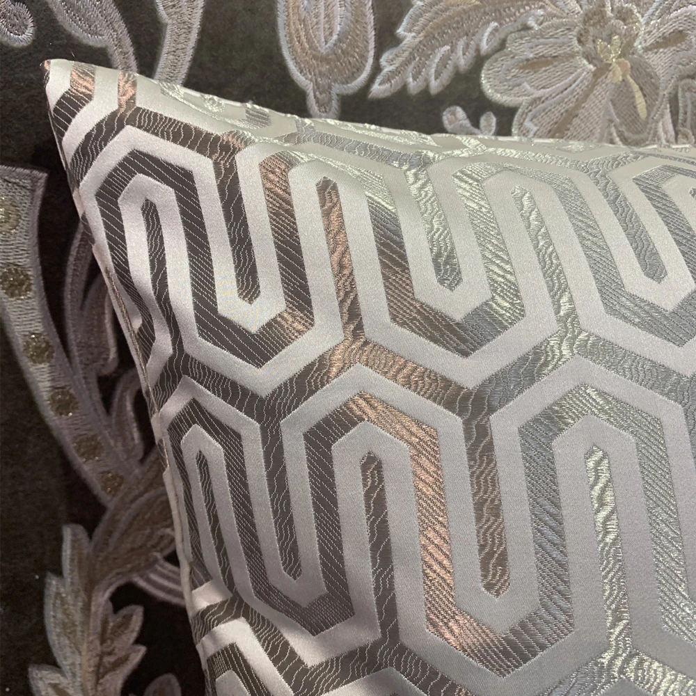 Modern Geometry Shiny Pillow Case Beige  Jacquard Woven Cushion Cover Square Decorative Gift 45 x 45 cm Sell by pc