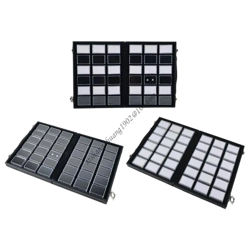 حقيبة عرض المجوهرات الجلدية المحمولة Q6RB مع غطاء أكريليك شفاف لتخزين السفر