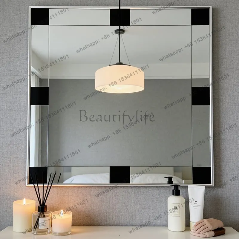 Wall-mounted washstand bathroom mirror French black and white bedroom makeup mirror custom