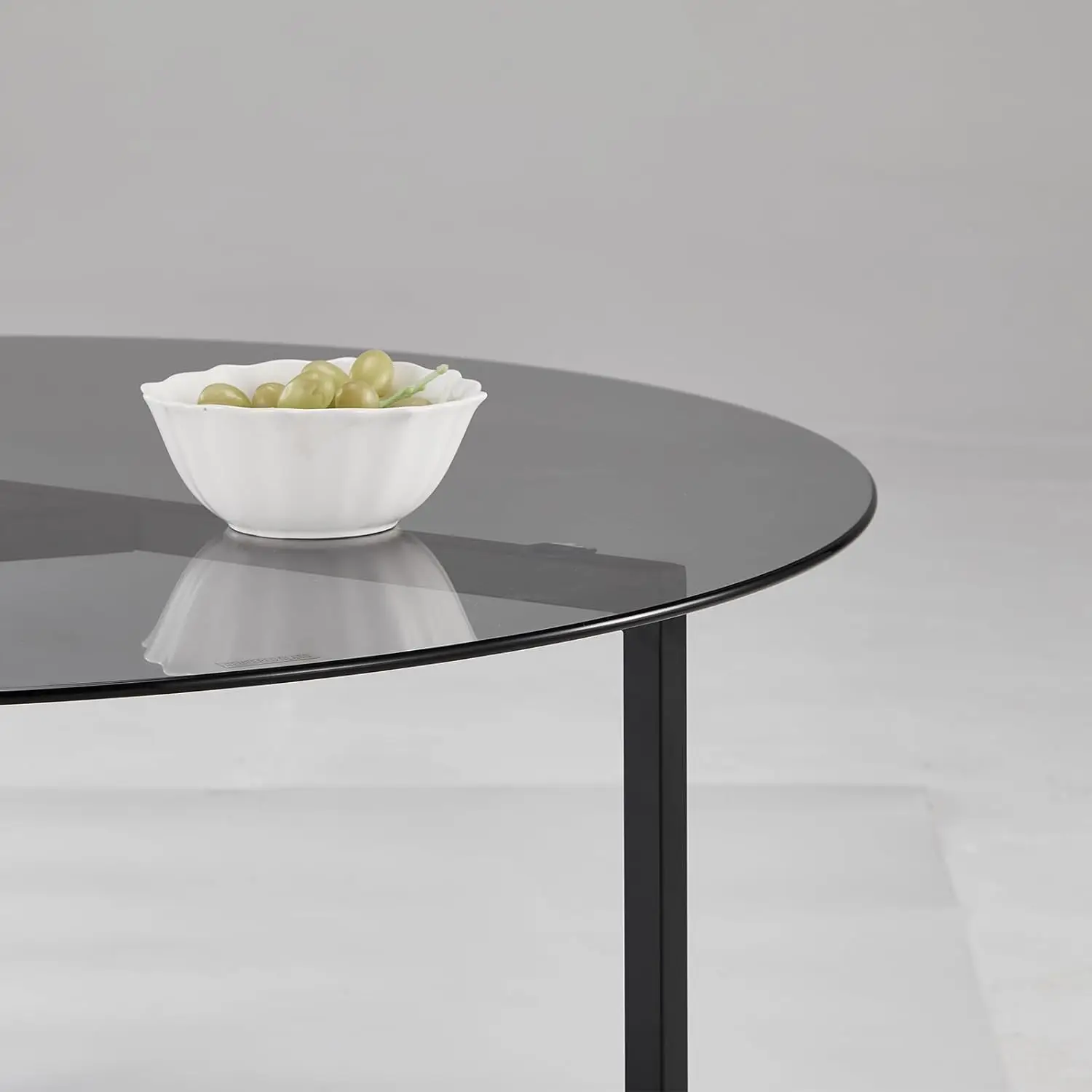 Mesa de centro redonda, mesa central de vidro circular de 35,4 polegadas com pernas de ferro, design minimalista moderno para sala de estar, escritório