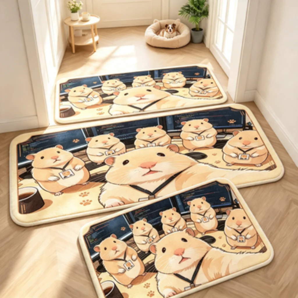 Cream Cat Letter Mat, Yellow Duck Daisy Door Mat, Pumpkin Maple Cow Runner, Cream Dog Bone Mat, Pink Flower Cloud Mat.