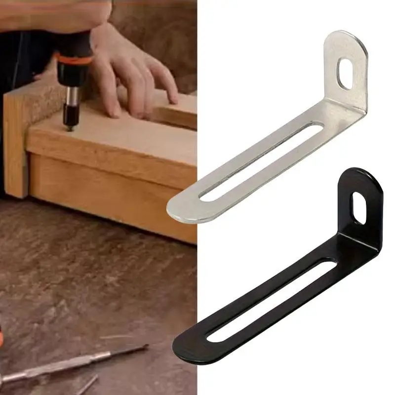 L-Shaped Adjustable Angle Bracket, Suitable for Various Furniture, Beds, Chairs, Tables, Silver and Black, Hardware Accessories