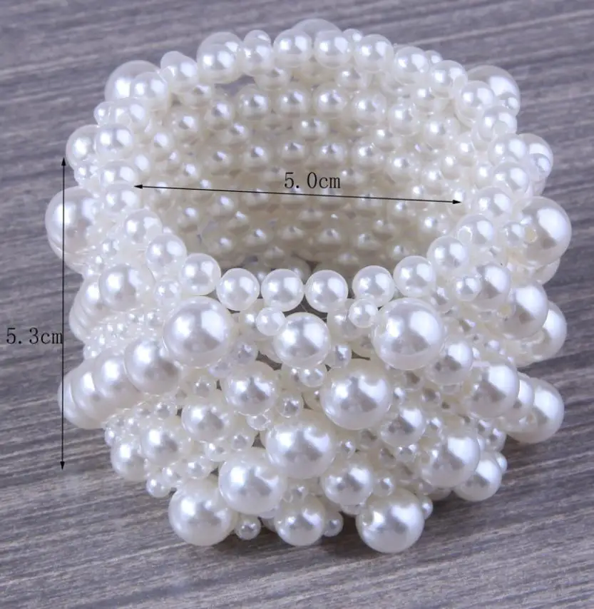 High Quality Handmade Elastic Pearl Bracelets 5CM Wide Pearl Bracelet For Women Wedding Jewelry Gift