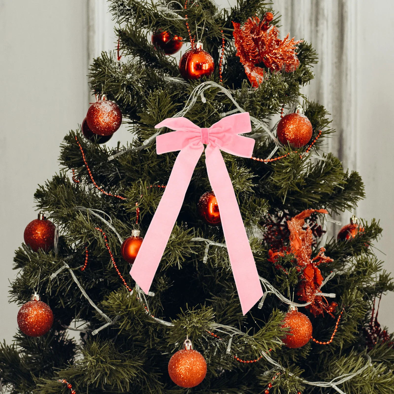 

12Pcs Christmas Tree Bows Vintage Ribbon Pink Pre-Tied Bows for Door Garland Wreath Holiday Decor Ornaments Vintage Wreath Bow