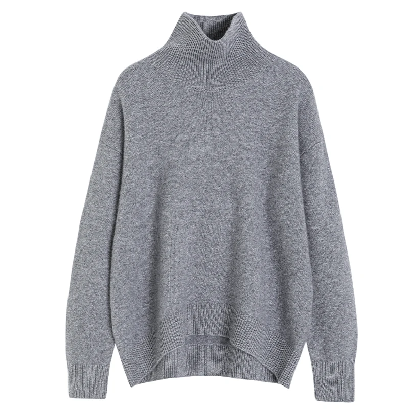 Autumn winter new high collar cashmere sweater women 100% pure cashmere thick knit pullover sweater women loose languid breeze