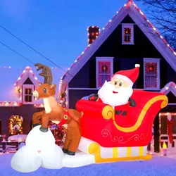 Christmas Inflatables 1.5M Santa Claus Riding Sled Reindeer Built-in LED Indoor Outdoor Fun Decoration Yard Garden Holiday Party