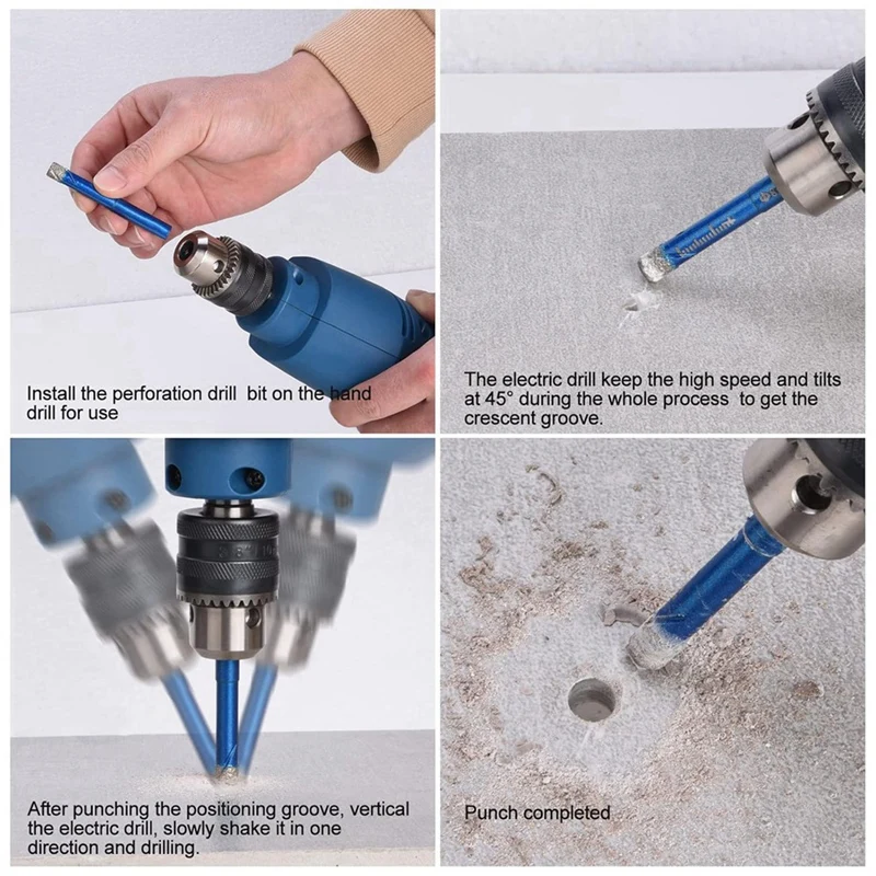 5 szt. Zestaw wierteł diamentowych na sucho do płytek porcelanowych, zestaw wierteł do twardych materiałów szklanych,