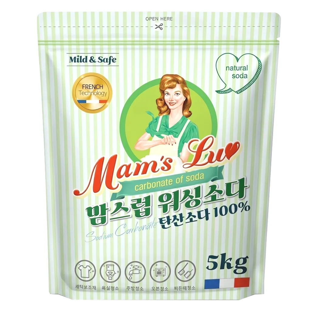Mamsluv Detergente de Lavandería Potente en Bolsa de 5kg, 100% Soda Carbonatada, Soda Sesquix, Elimina Manchas Difíciles y es Certificado Desodorizante
