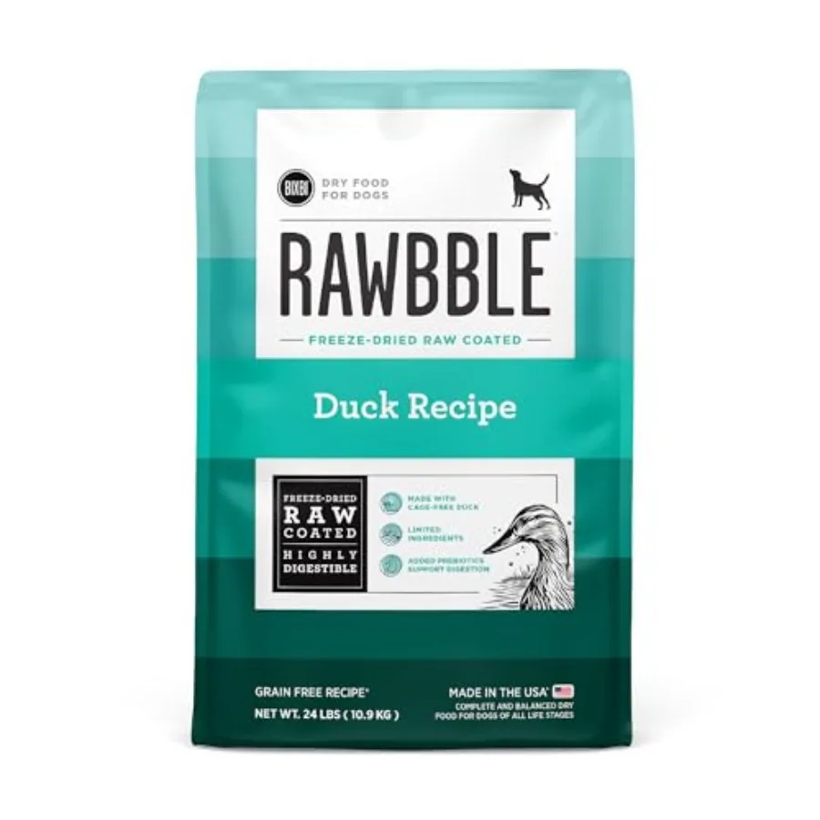 

Rawbble Dry Dog Food Duck 24 фунта — США сделано со свежим мясом — мясо, еда и кукуруза, соя или пшеница — сублимированная сублимированная собака с необработанным покрытием Foo