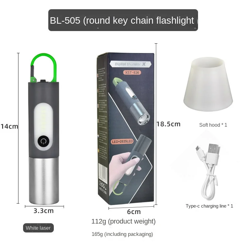 Multifunctional Outdoor Bright Flashlight, Long-range White Laser Dual Light Source, Rechargeable LED Camping light, Portable