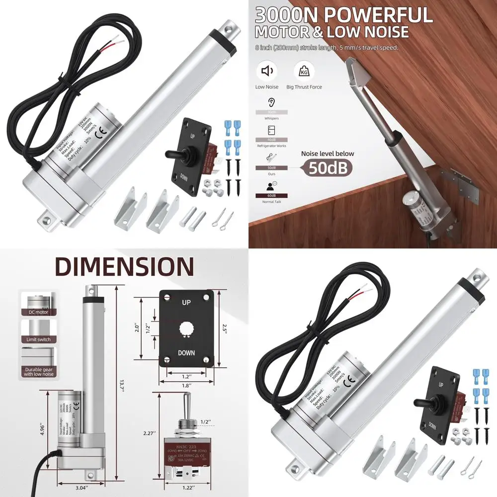 12V Heavy-Duty Waterproof Electric Cylinder Actuator, 5mm/s Speed, 3000N/660lbs Force for Furniture, Medical, Industrial Applica