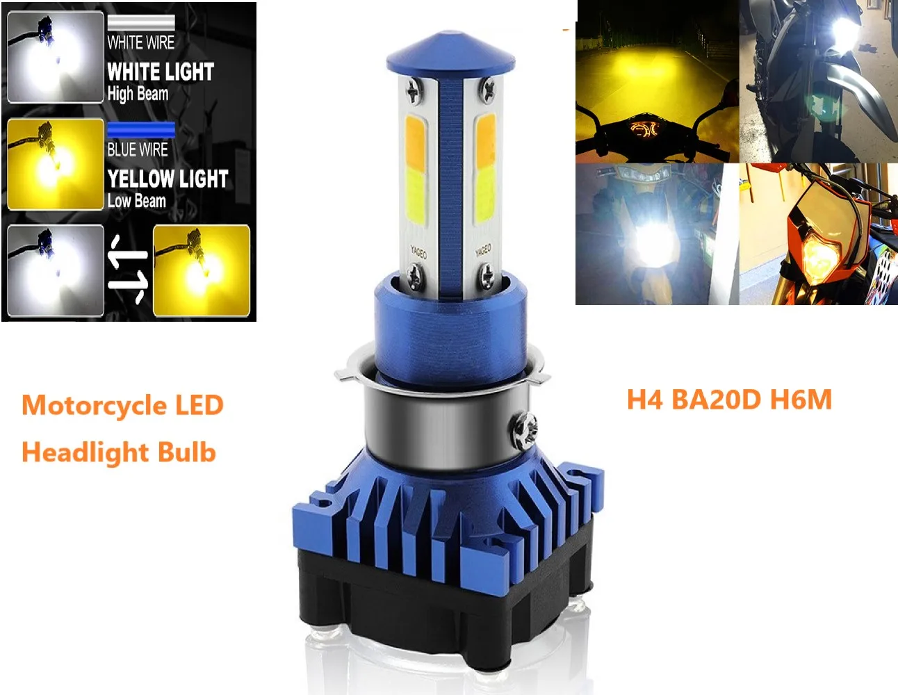 H4 BA20D H6M Motorcycle LED Headlight Bulb,40W 4400LM Super Bright H6 High Low Beam LED Bulb for Motorcycle Car eBike