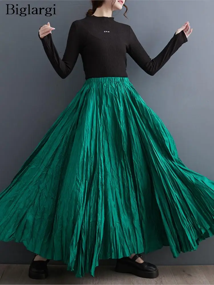 

Оверсайз, весенне-осенняя длинная юбка, женская свободная плиссированная юбка с рюшами, модные женские юбки с высокой талией, повседневная женская юбка трапециевидной формы