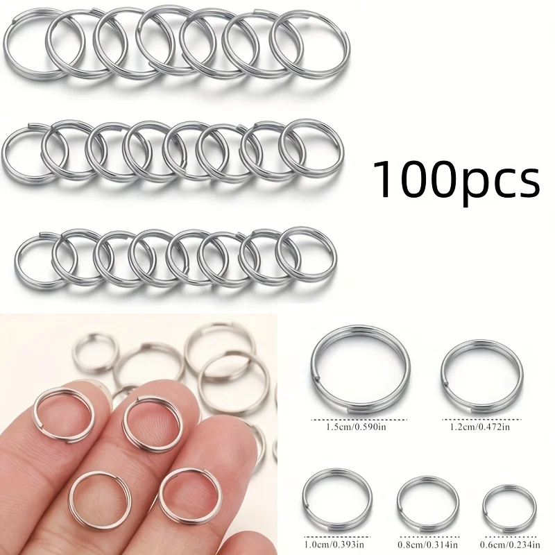 6/8/10/12/15mm Stainless steel Silvery Key Rings Jump Rings Keychain Additions Car Key Schoolbag Bag Clips Pet Collars Crafts