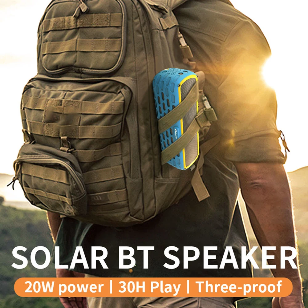 Solar Power Bluetooth Speaker Portable Audio Stereo High Efficiency with 30-Hour Playtime Shockproof Waterproof for Outdoor 　