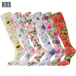 Fashion Trend Flower Print Harajuku Knee Socks Summer Rose Small Daisy Calf Socks Japanese Wild High Tube Sweet Stockings Women