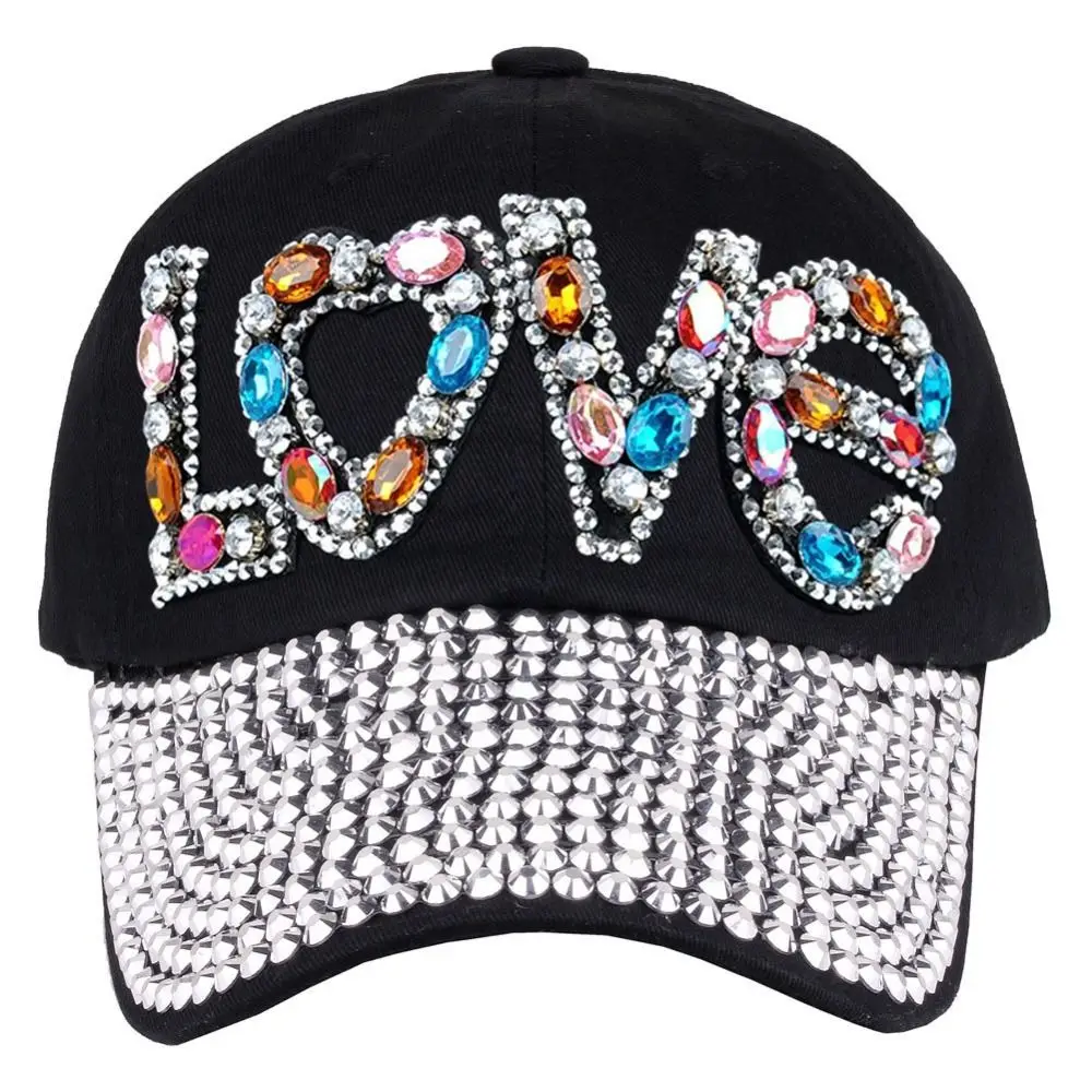 1PC Women\'s Fashion Love Rhinestones Spring/Summer Baseball Hat For Travel Sunshade Leisure Hat Glitter Sunscreen Hat