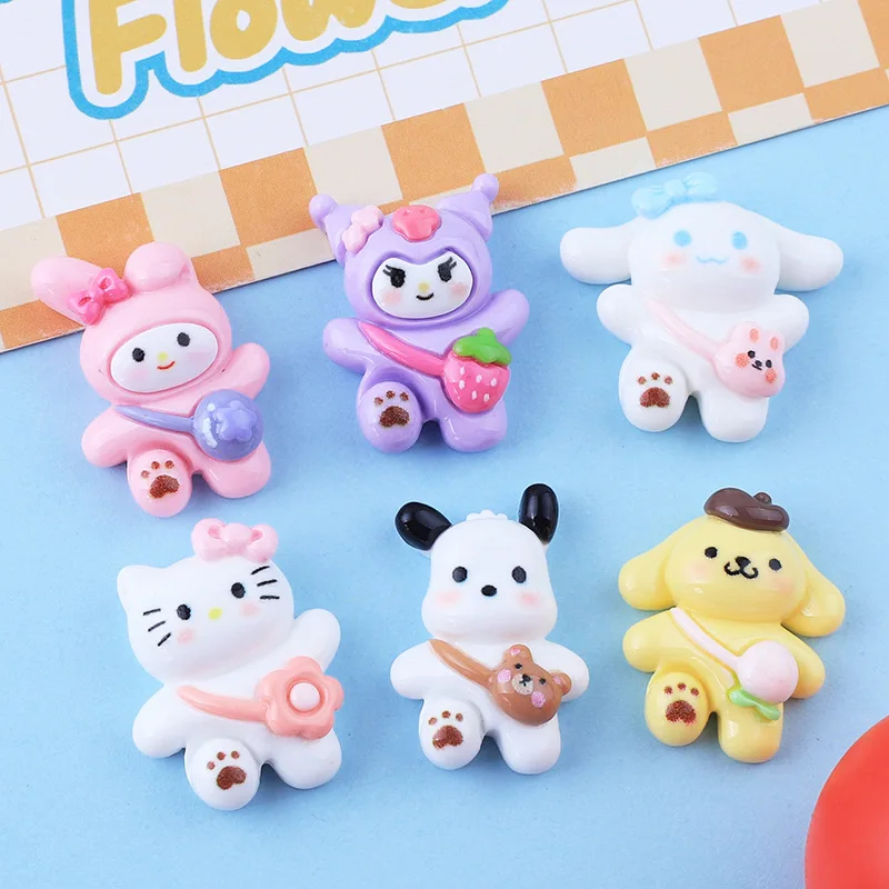 5pcs cute sanrio cartoon resin flatback diy kawaii resin accessories crafts materials scrapbooking embellishment