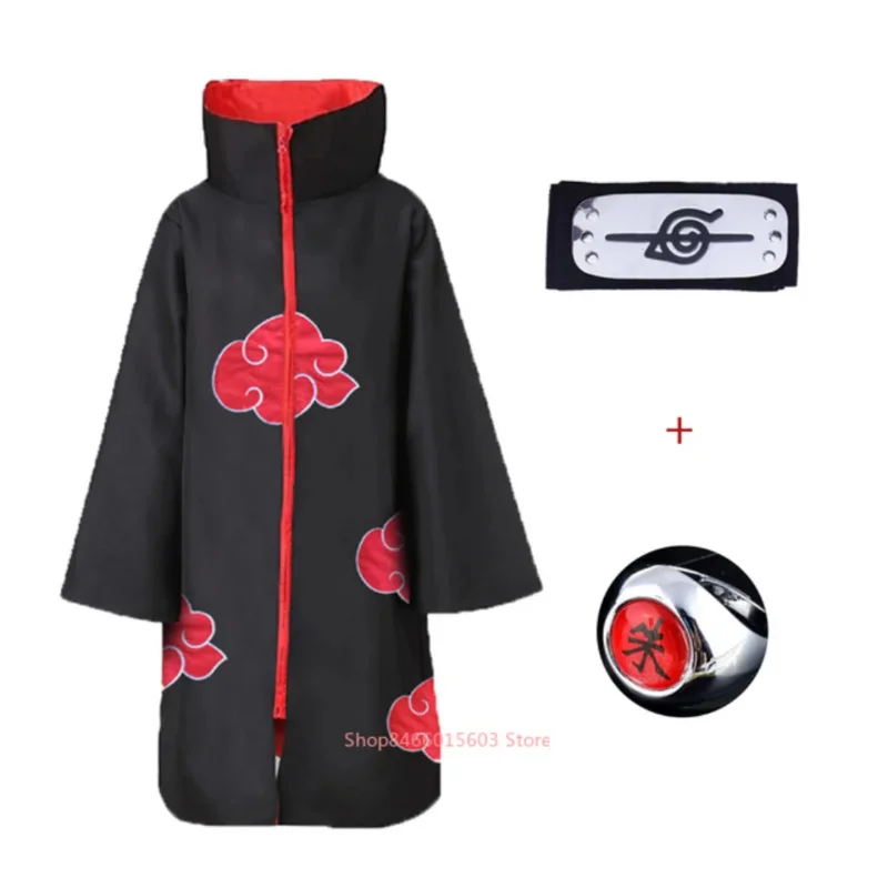 Anime Christmas  Cloak Set Ring Cosplay Costume Ninja Coat Mantle Deidara Red Cloud Robe Halloween Party Gifts