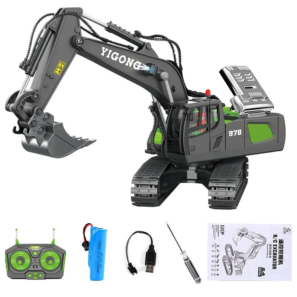 

1/20 RC Excavator 2.4GHz 11CH RC Construction Truck Engineering Vehicles Educational Toys Kids with Light Music Toy Gift