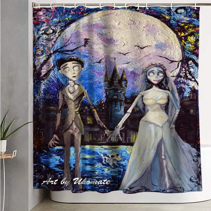 Zombie Bride And Groom Van Gogh's Starry Night Inspiration By Ho Me Lili Decorate Shower Curtains For Family Toilets