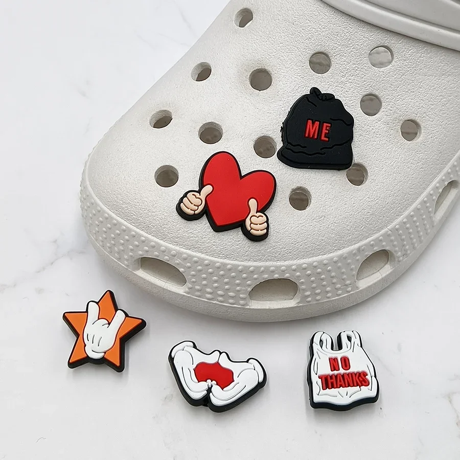 1Pcs Love Icon PVC Shoe Charms Accessories Love Gesture Black White Bags Shoe Upper Pins Decoration Clogs Buckle Kid Party Gift