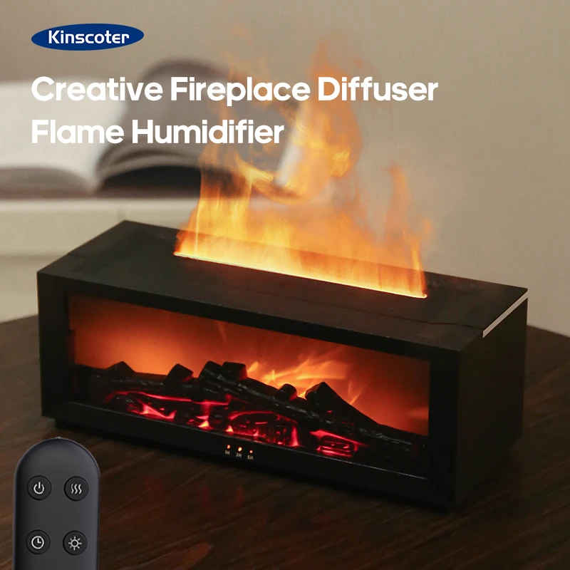 New Flame Fireplace Aroma Diffuser Air Humidifier with Timer Remote and Waterless Auto Off for Home Room Office Creative Gift