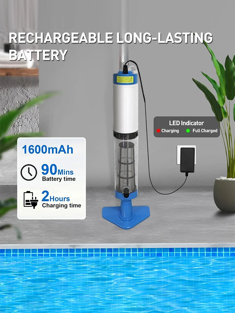 

3 In 1 Rechargeable Pool Vacuum Cleaner with Navigation Roller Bristle Suction Nozzle for Spas Hot Tubs Small Pools Fish Tanks