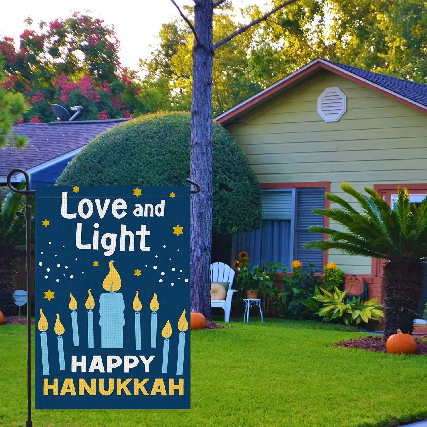 Happy Hanukkah Garden Flag Decorations Vertical Double Sided, Burlap Flag for December Chanukah Decoration - Love and Light jjp