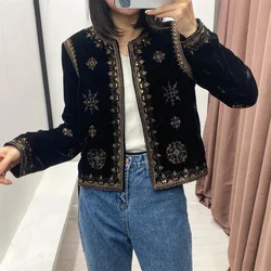 2024 Zarb Spring/Summer New Women's Fashion and Versatile Slim Fit Trendy Palace Embroidered Velvet Coat