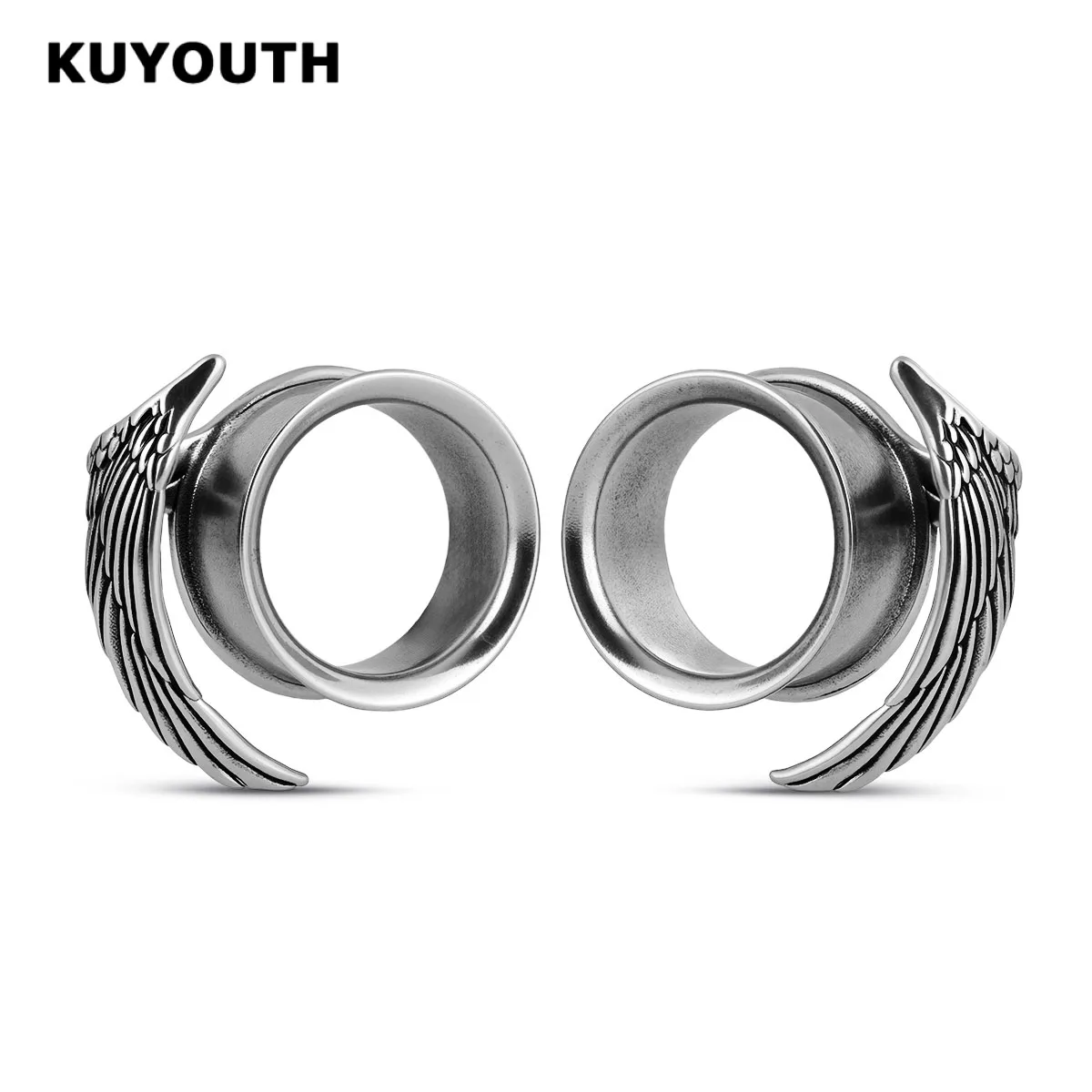 KUYOUTH 2PCS Left Right Asymmetric Wing Ear Gauge Tunnels Plugs Edgy Punk Stretcher Expander Body Piercing Jewelry Trendy 2026